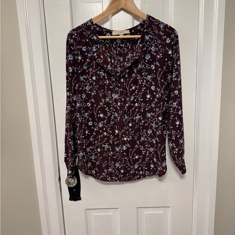 LOFT Floral Burgundy Women's Top
